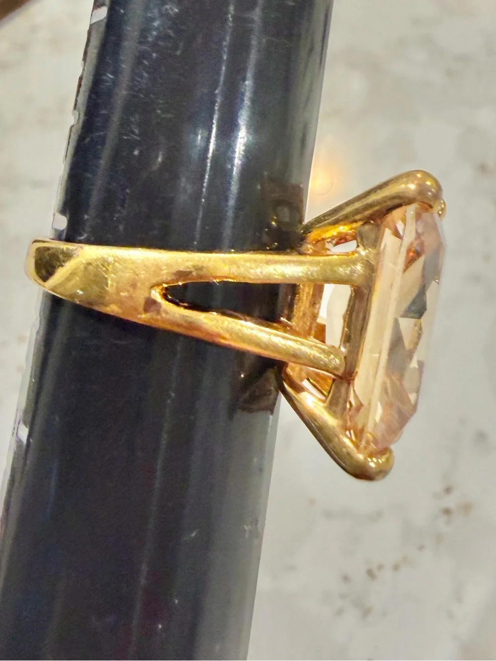 Gold Plated Champagne CZ Emerald Cut Statement Cocktail Ring SZ 9.25
